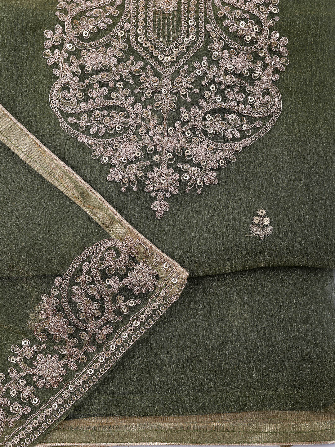 Embroidered Tissue Unstitched Suit With Pant &amp; Dupatta