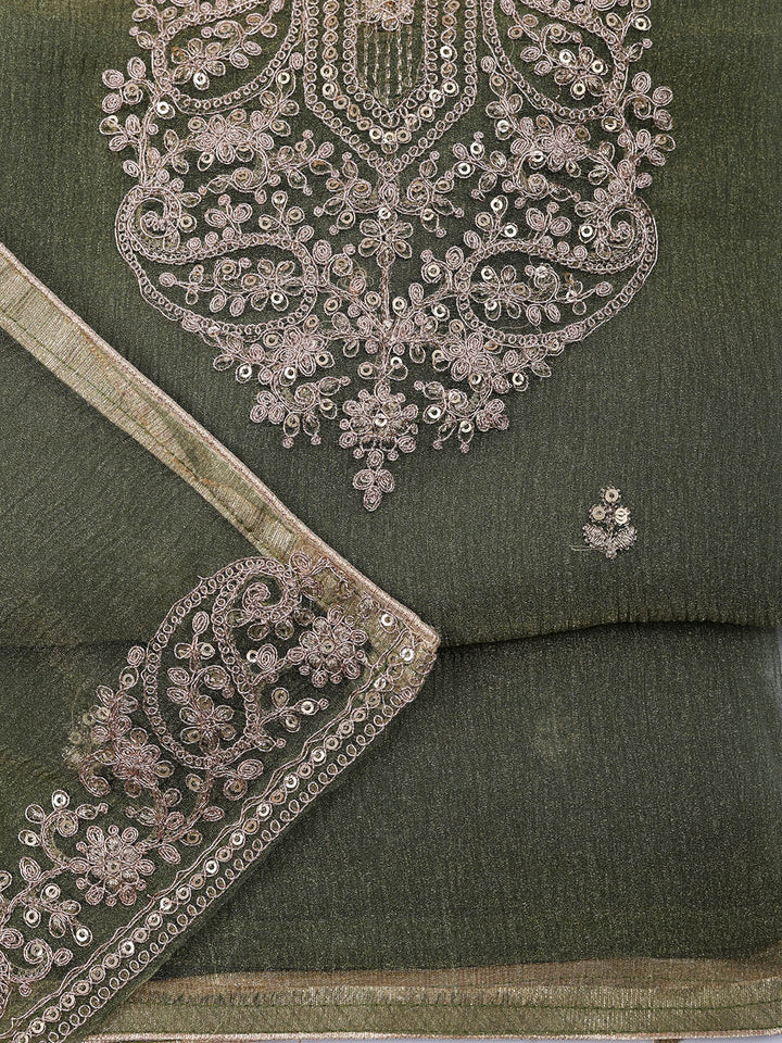 Embroidered Tissue Unstitched Suit With Pant &amp; Dupatta