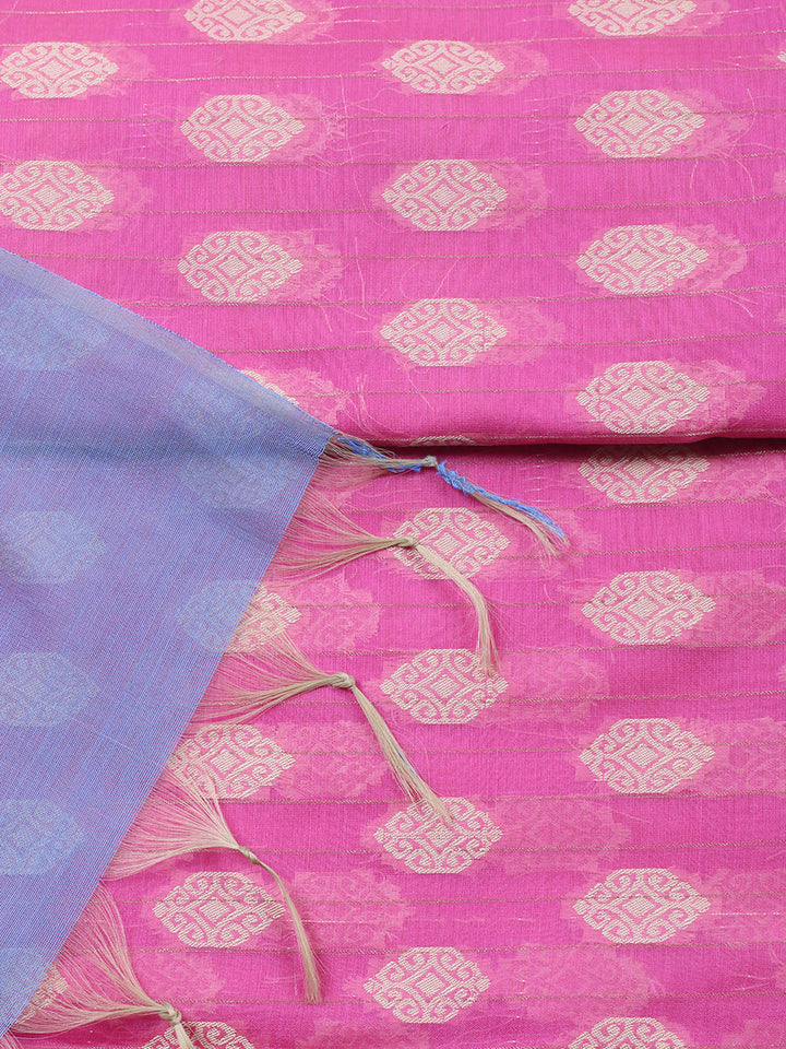 Printed Chanderi Unstitched Suit With Pant &amp; Dupatta