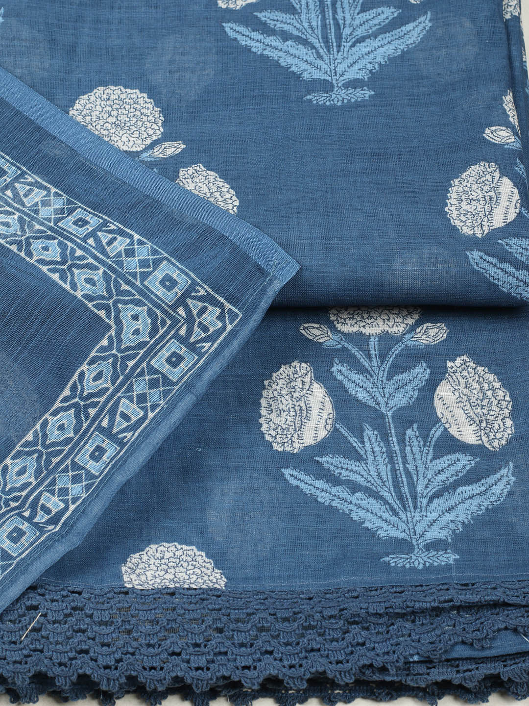 Printed Cotton Blend Unstitched Suit With Pant &amp; Dupatta