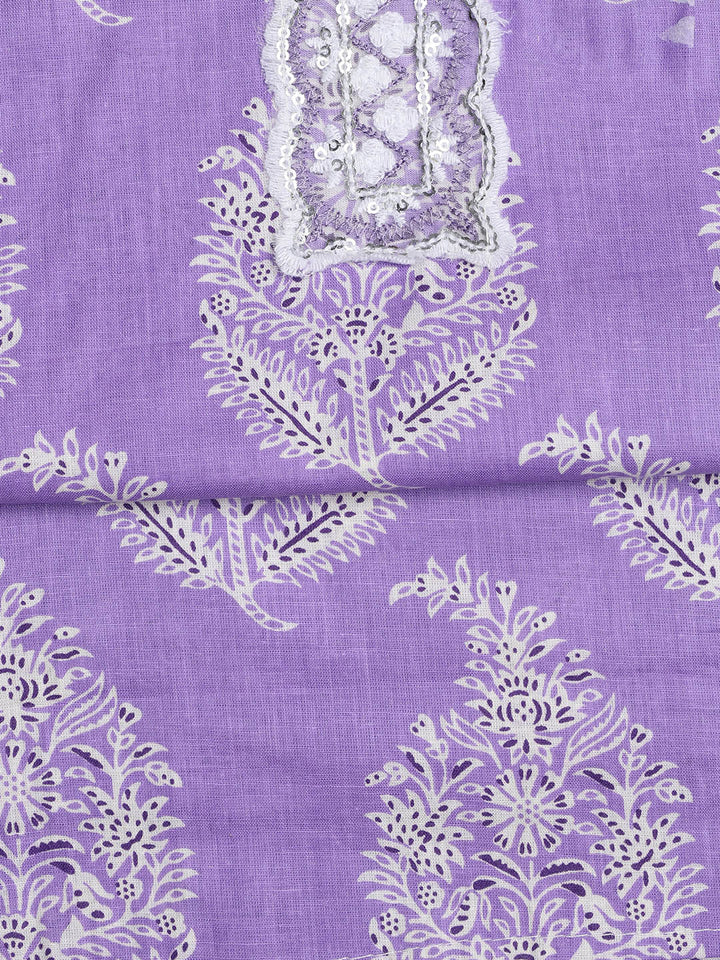 Printed Cotton Blend Unstitched Suit With Dupatta