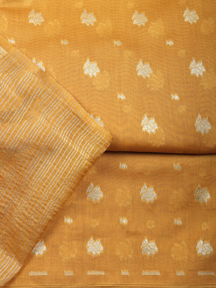 Embroidered Chanderi Unstitched Suit With Pant &amp; Dupatta