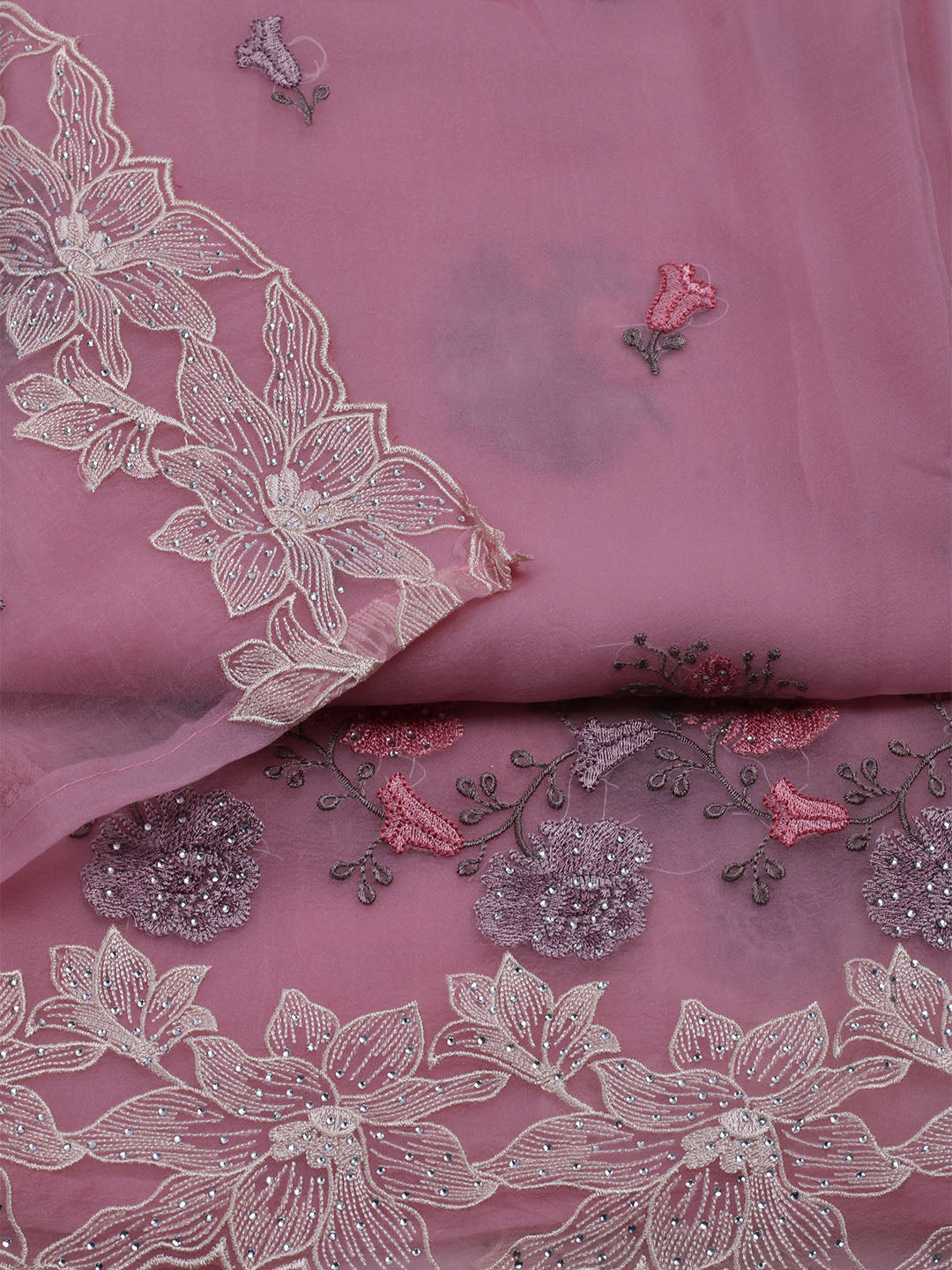 Embroidered Organza Unstitched Suit With Dupatta