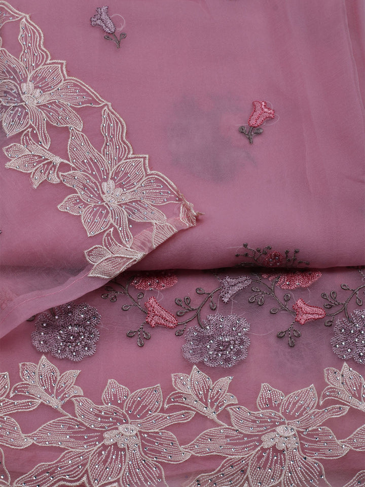 Embroidered Organza Unstitched Suit With Dupatta