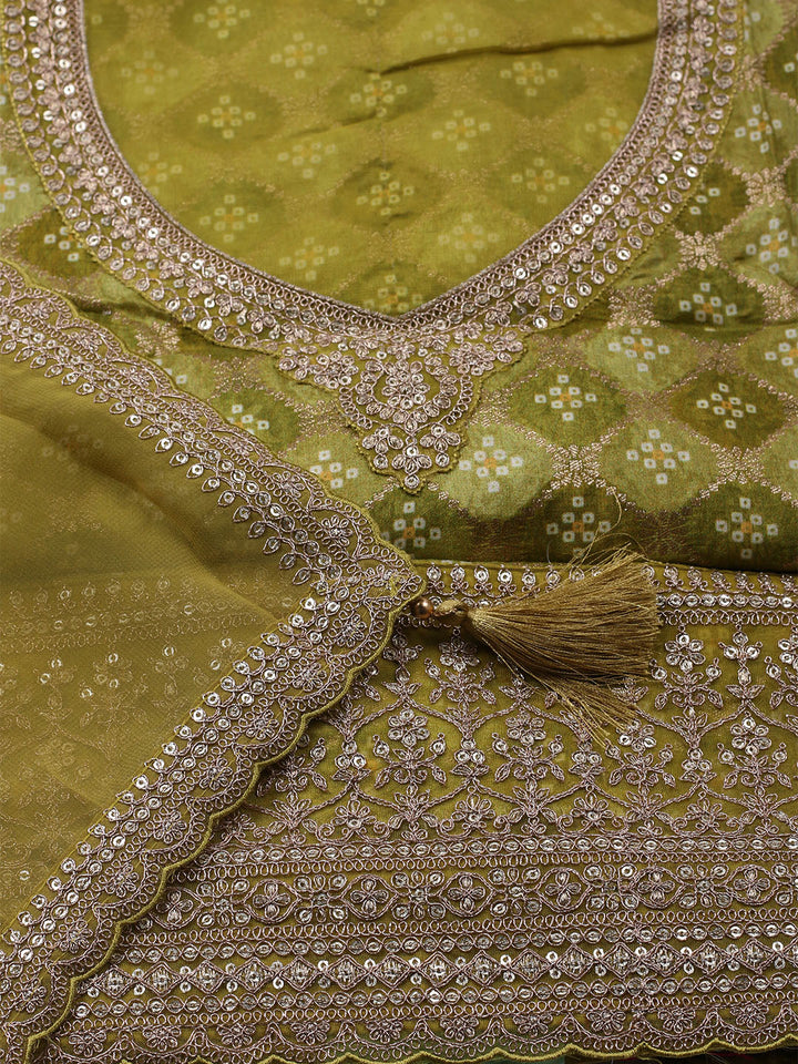 Embroidered Art Silk Unstitched Suit With Dupatta