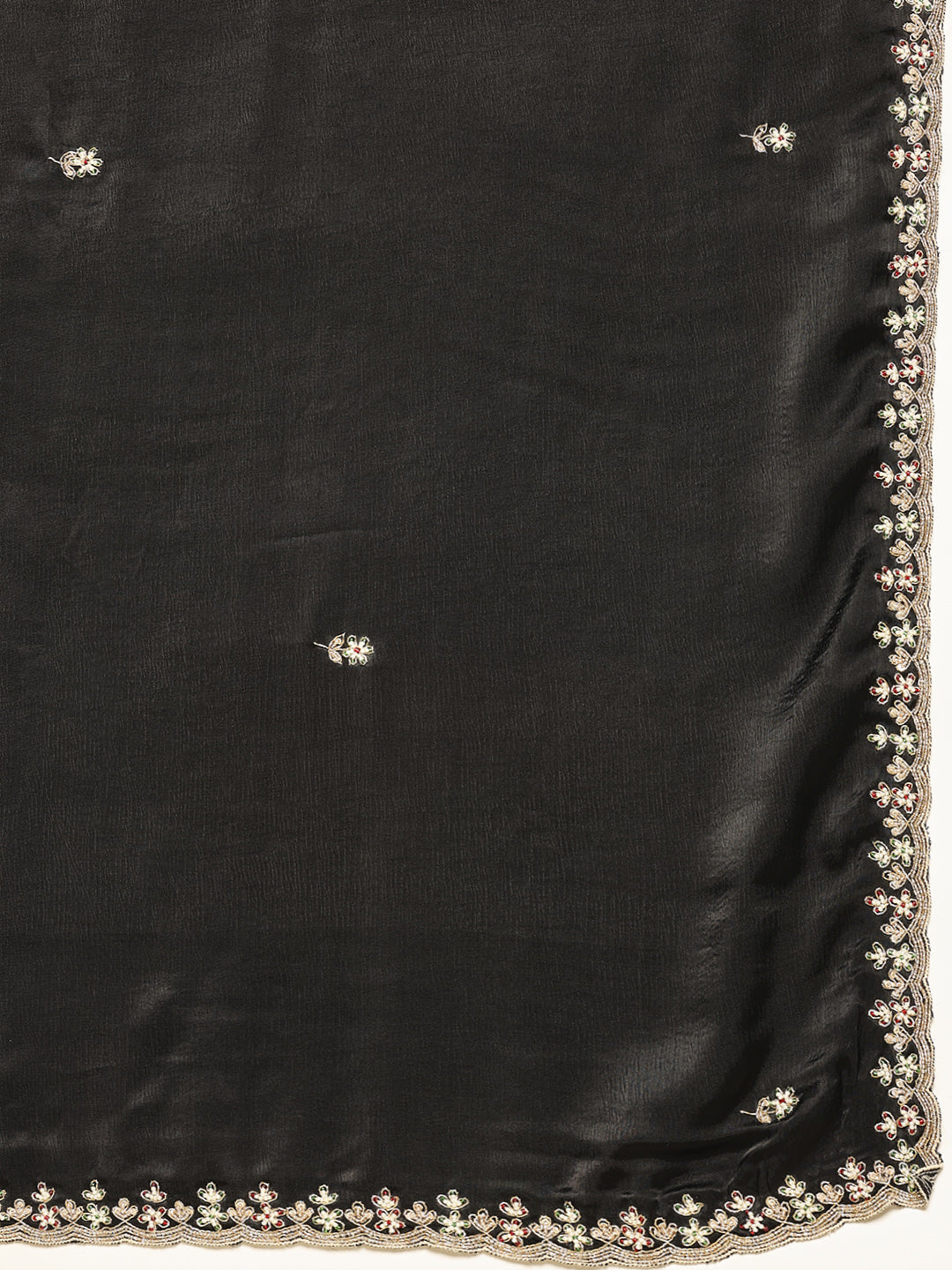 Thread Embroidered Chinnon Saree