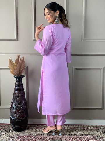 Resham Sequence Embroidery Cotton Blend Kurta With Pants & Dupatta