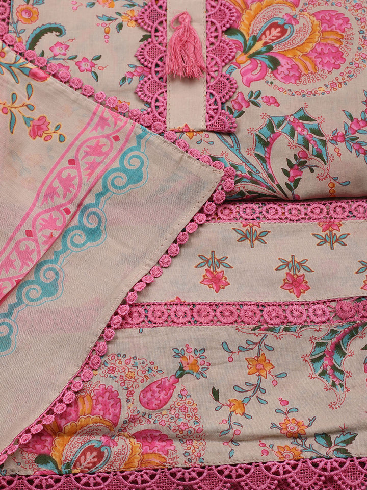 Embroidered Cotton Blend Unstitched Suit With Pant &amp; Dupatta