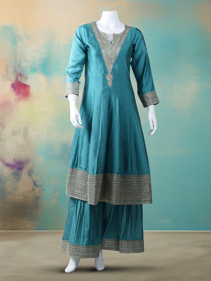 Embroidered Art Silk Stitched Kurta With Pant &amp; Dupatta