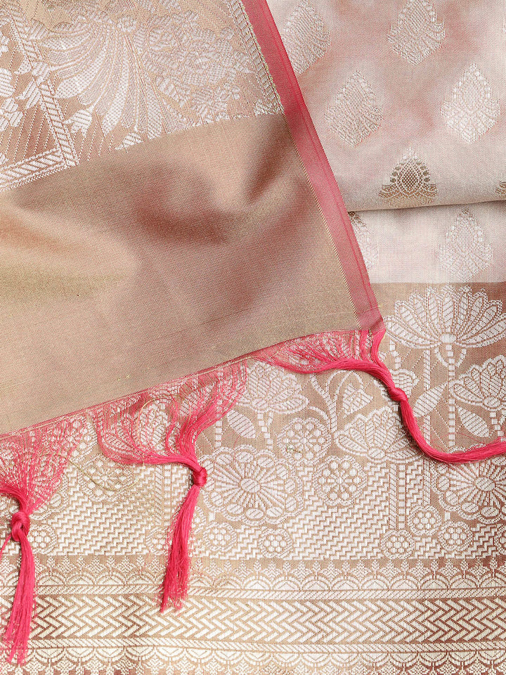 Woven Banarasi Chanderi Unstitched Suit With Dupatta