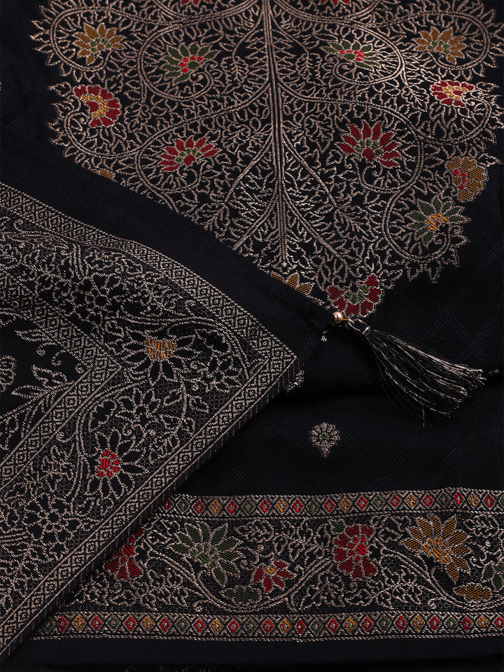 Pashmina Woven Design Unstitched Kurta With Pant &amp; Dupatta