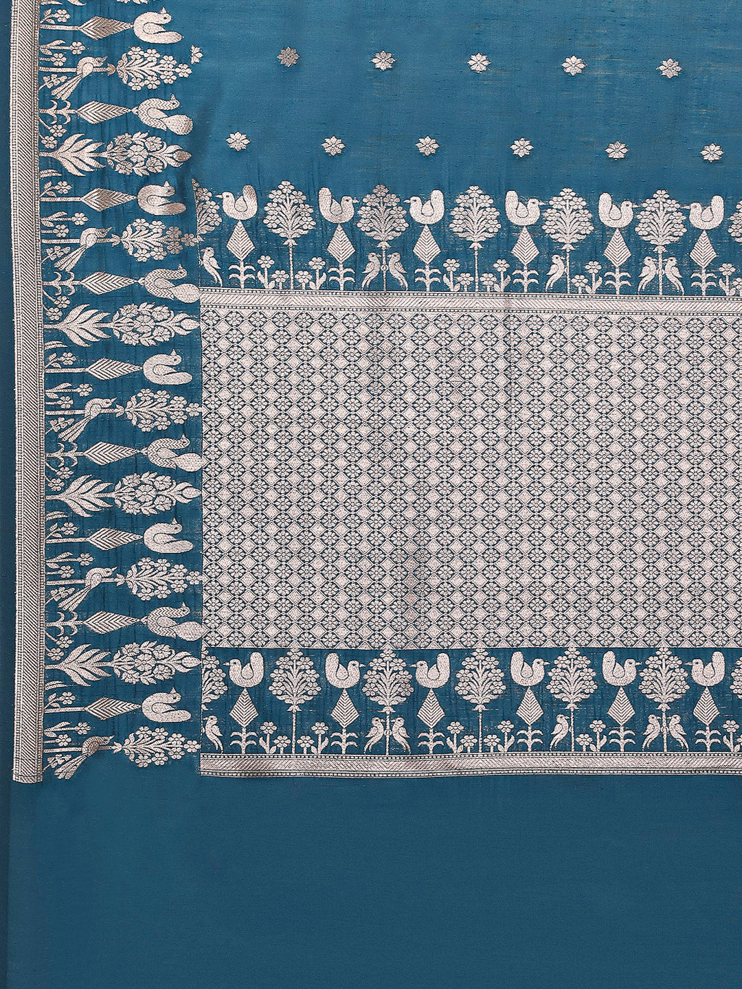 Zari Border Booti Cotton Blend Woven Saree