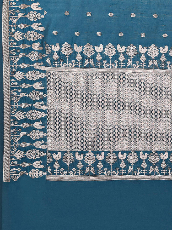 Zari Border Booti Cotton Blend Woven Saree