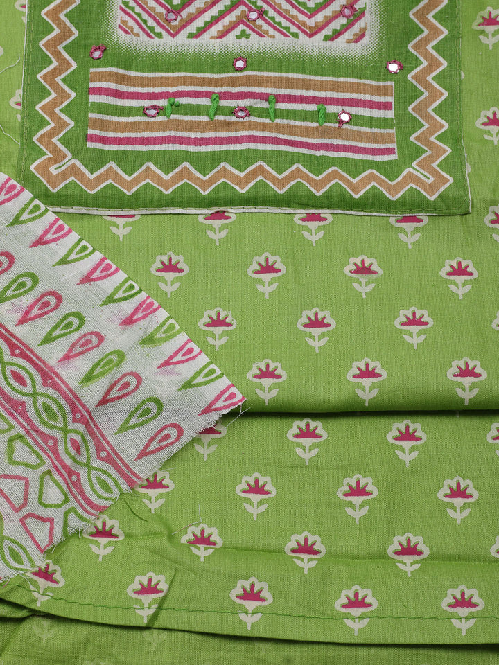 Printed Cotton Blend Unstitched Suit With Dupatta