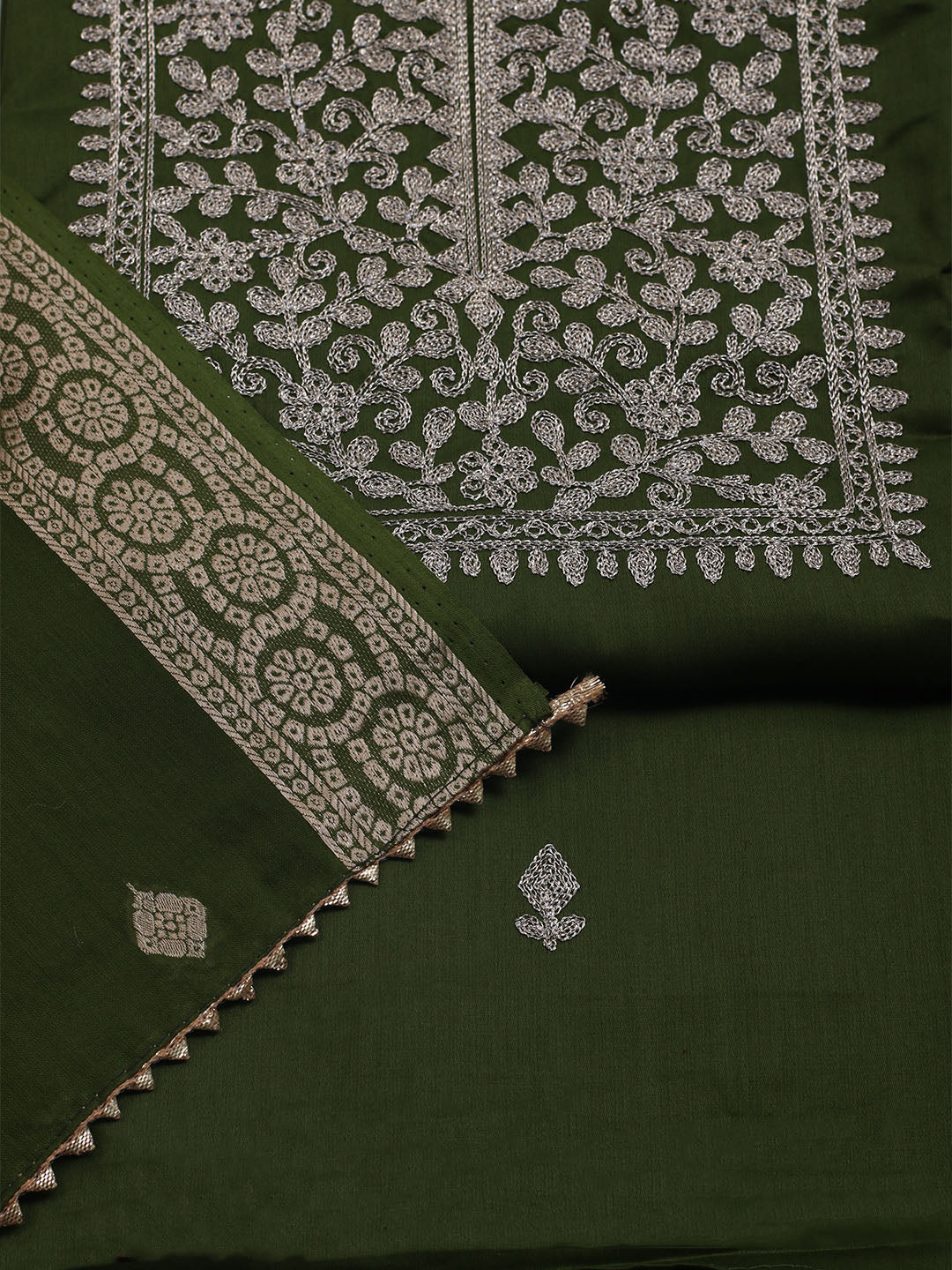 Neck Embroidered Chanderi Unstitched Suit With Dupatta