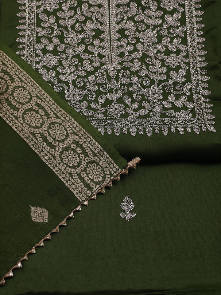 Neck Embroidered Chanderi Unstitched Suit With Dupatta