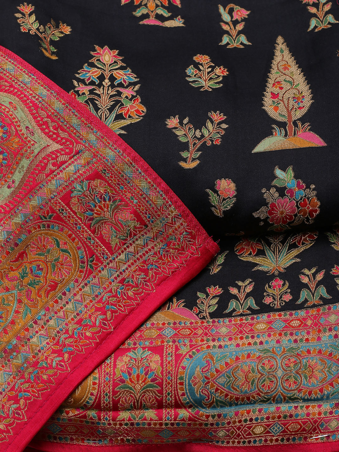 Woven Design Satin Unstitched Suit With Pant &amp; Dupatta