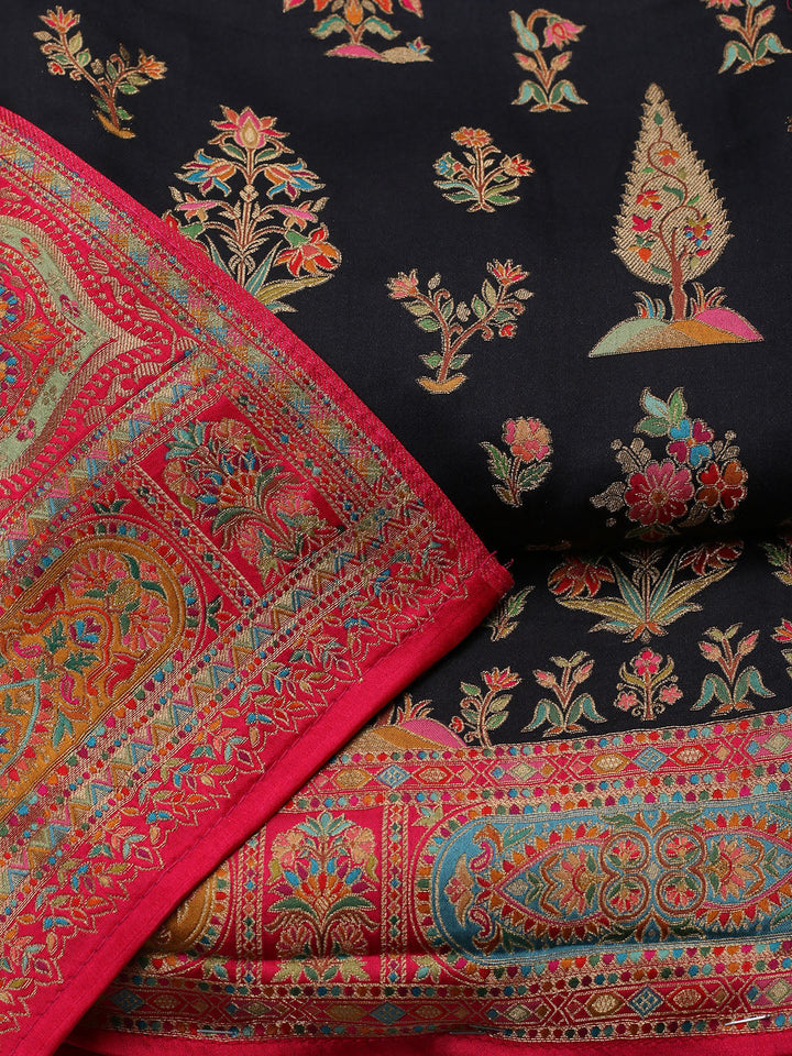 Woven Design Satin Unstitched Suit With Pant &amp; Dupatta