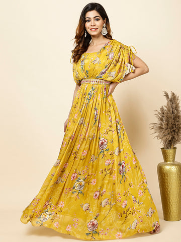 Floral Printed Crepe Anarkali Dress