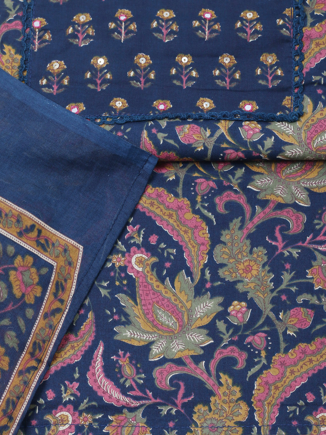 Embroidered Cotton Blend Unstitched Suit With Pant &amp; Dupatta