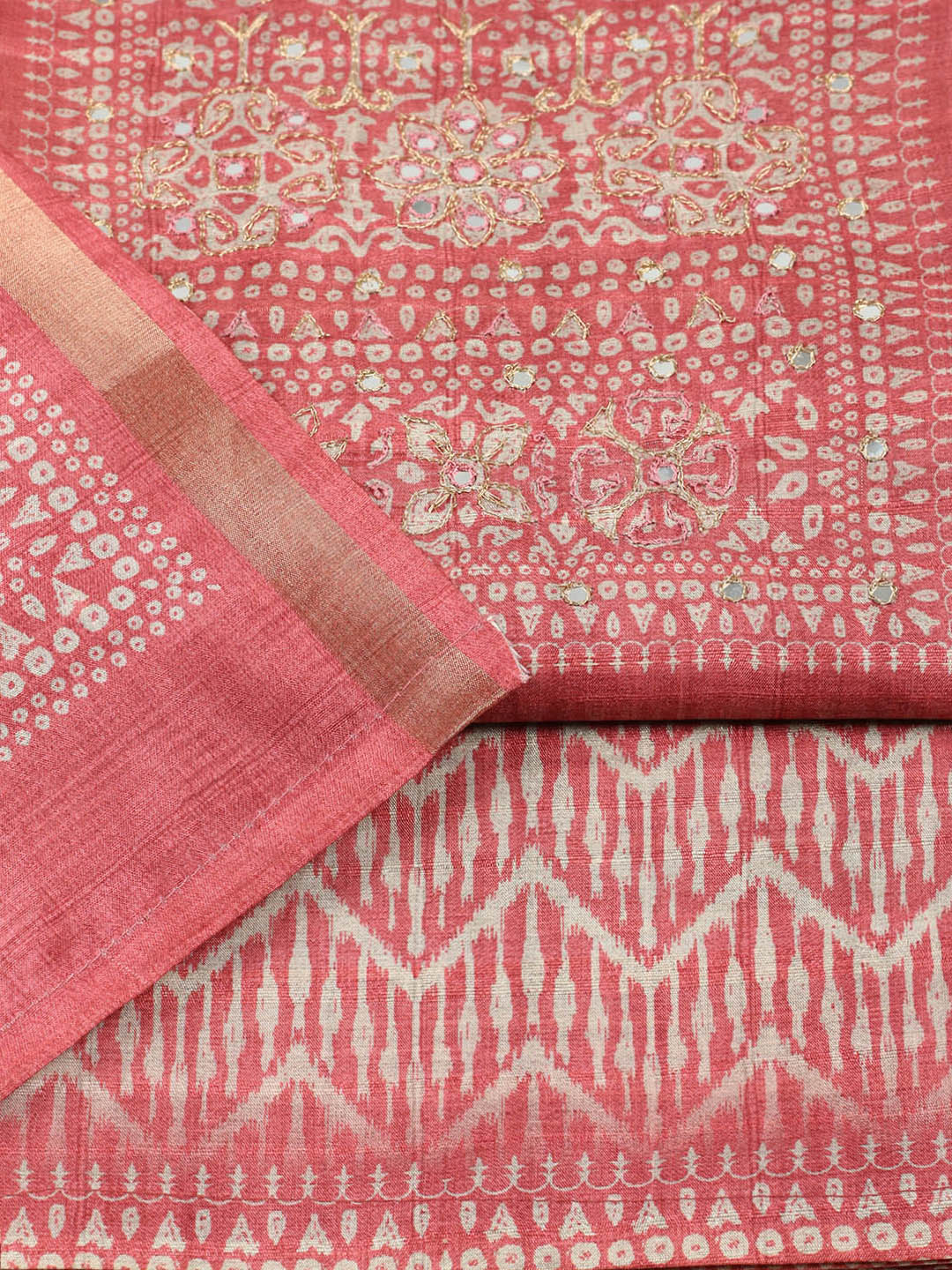 Printed Tussar Unstitched Suit With Pant &amp; Dupatta