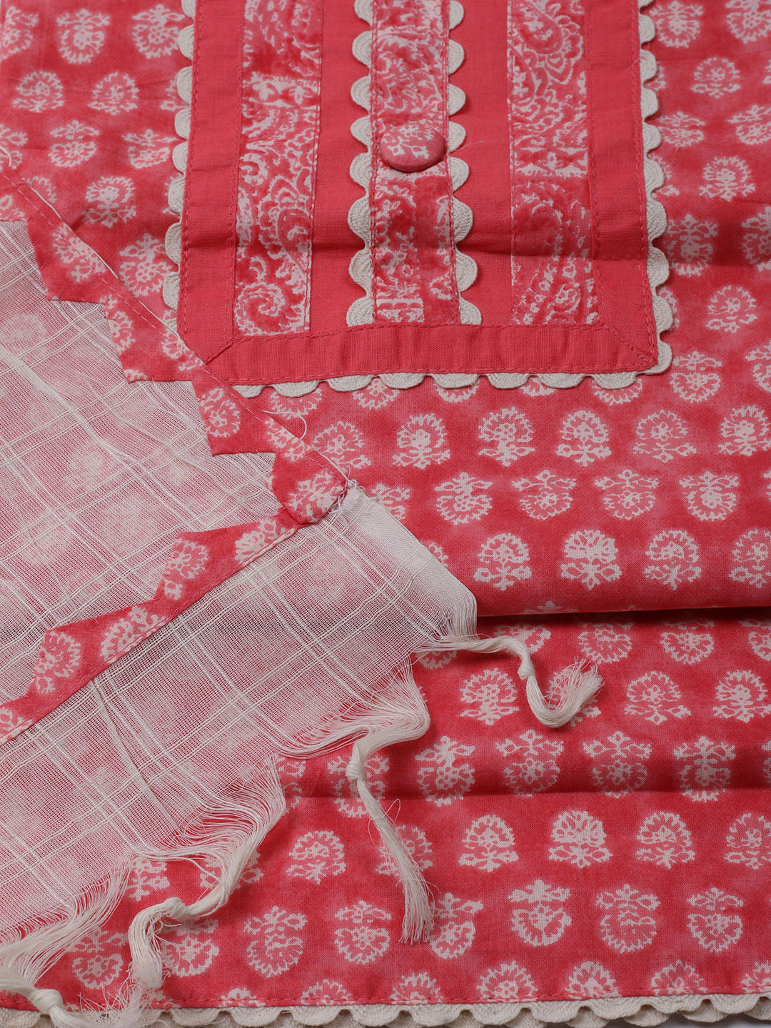 Printed Cotton Blend Unstitched Suit With Dupatta