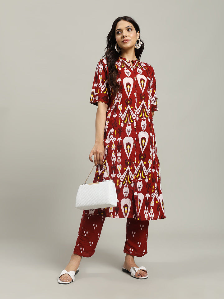 Printed Cotton Blend Kurta With Pants