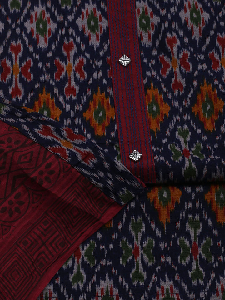 Patch Neck Cotton Blend Unstitched Suit With Dupatta