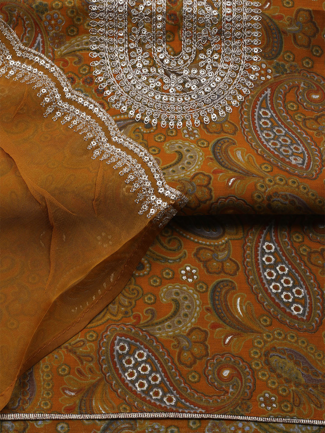 Neck Embroidered Cotton Blend Unstitched Suit With Dupatta