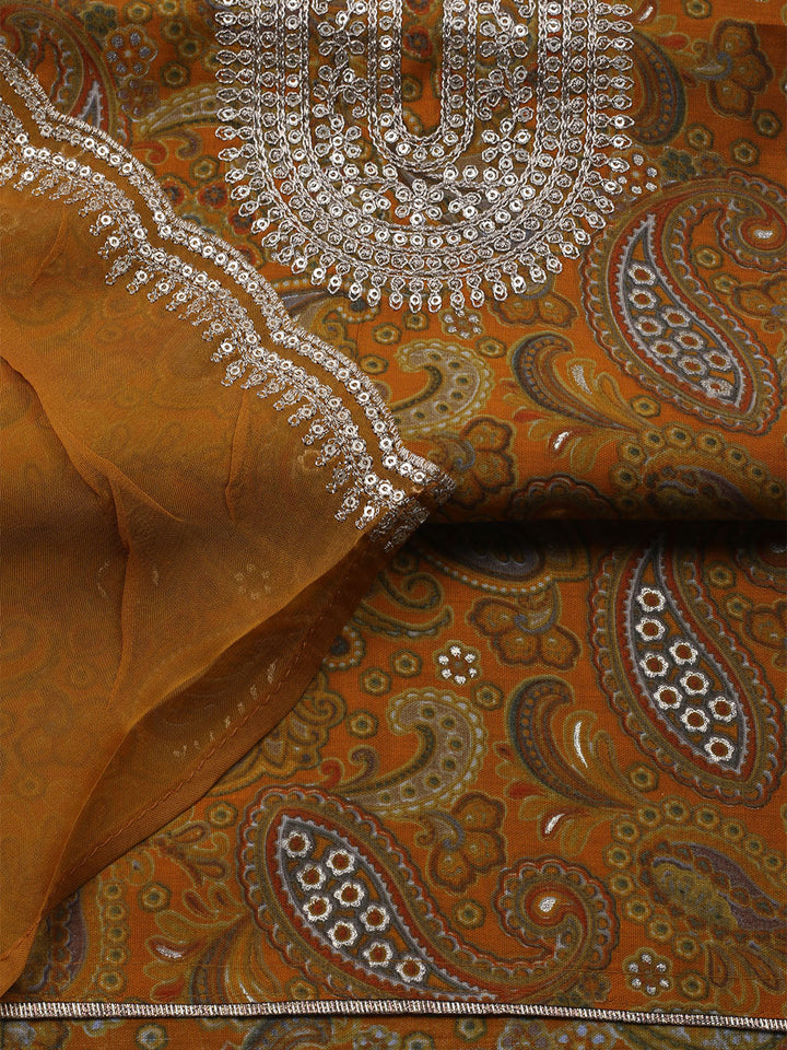 Neck Embroidered Cotton Blend Unstitched Suit With Dupatta