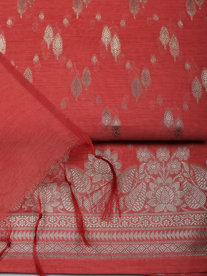 Woven Design Art Silk Unstitched Suit With Pant &amp; Dupatta