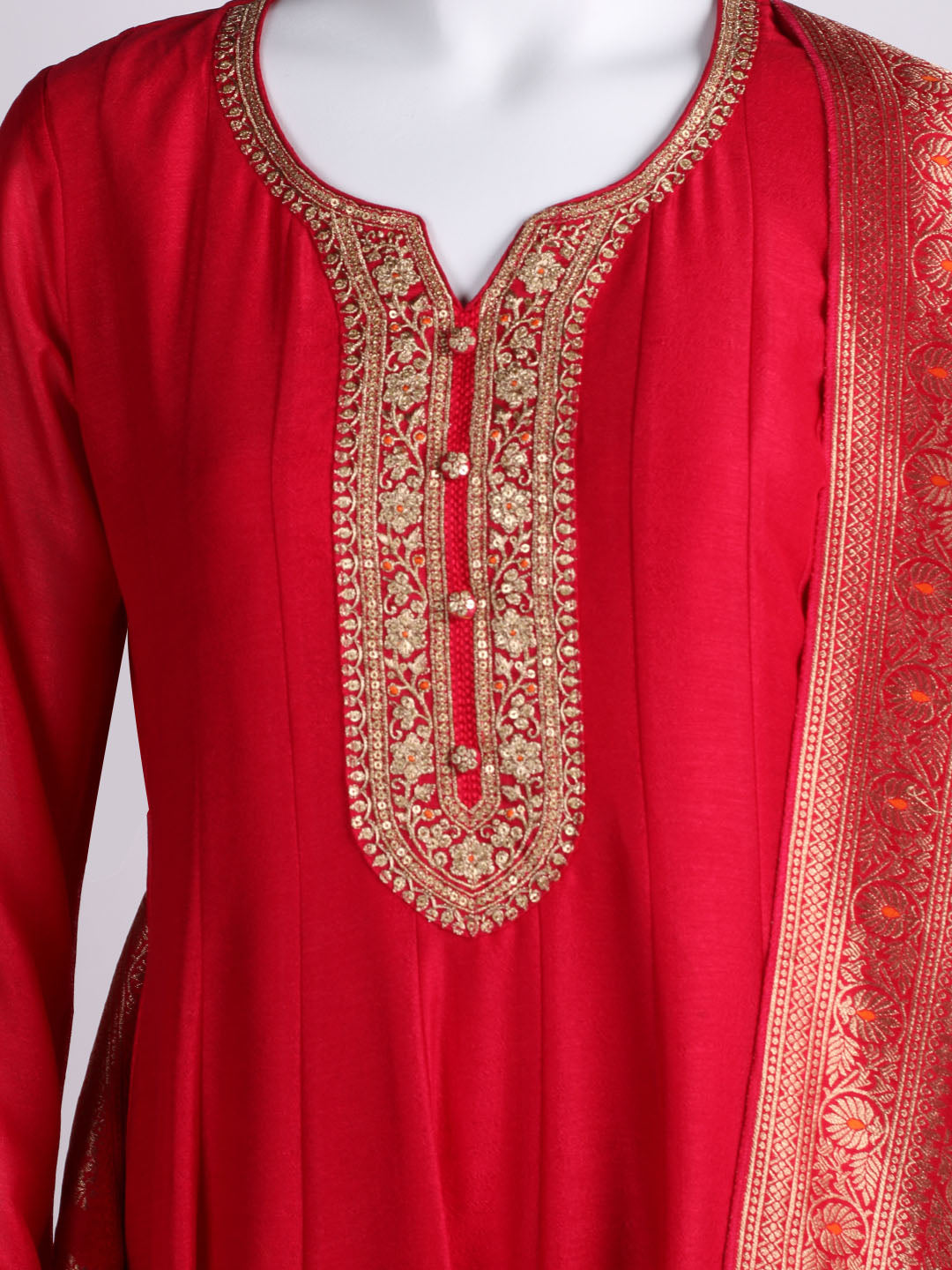 Embroidered Art Silk Kurta With Pant & Dupatta