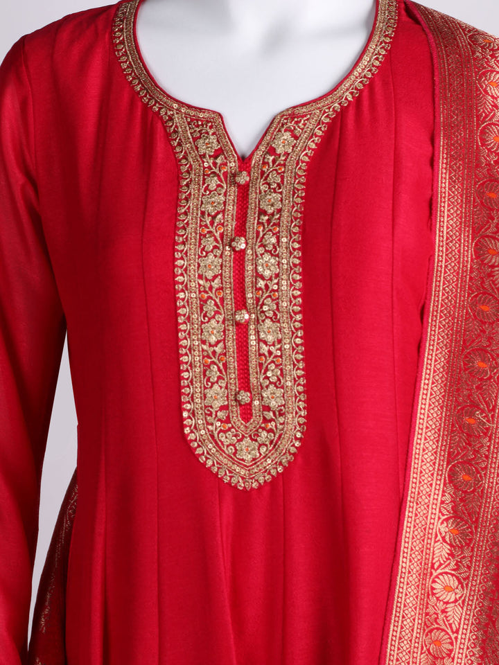 Embroidered Art Silk Kurta With Pant &amp; Dupatta