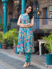 Printed Cotton Blend Kurta With Pants & Dupatta