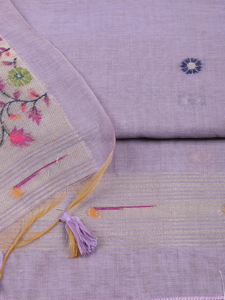 Embroidered Chanderi Unstitched Suit With Pant &amp; Dupatta