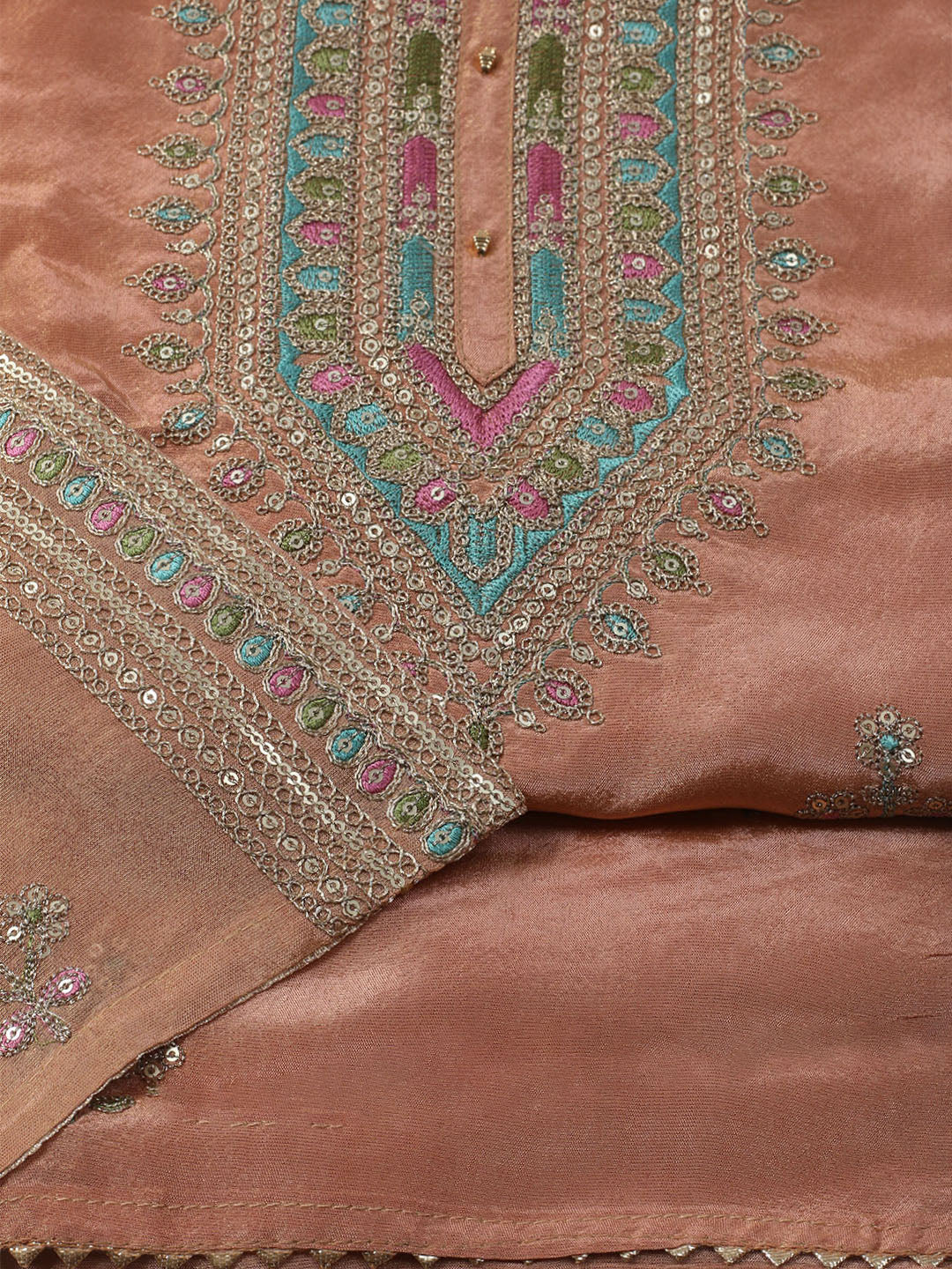 Embroidered Organza Unstitched Kurta With Pant &amp; Dupatta