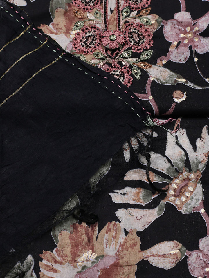 Embroidered Cotton Blend Unstitched Suit With Pant &amp; Dupatta