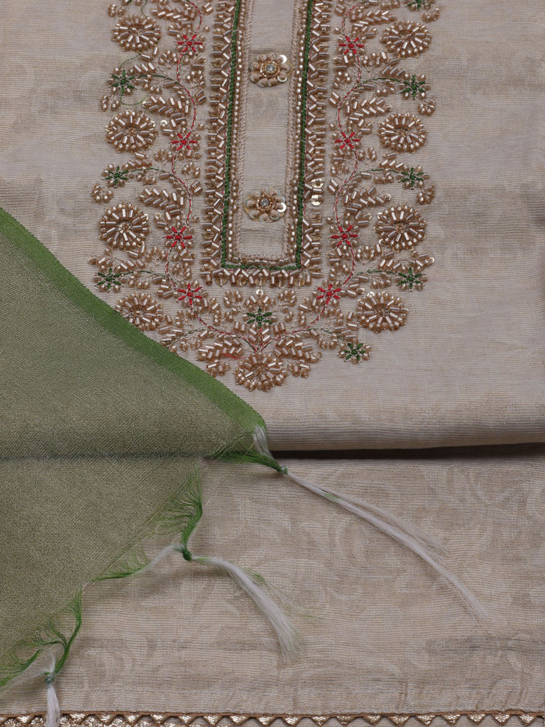 Neck Embroidered Tissue Unstitched Suit With Dupatta