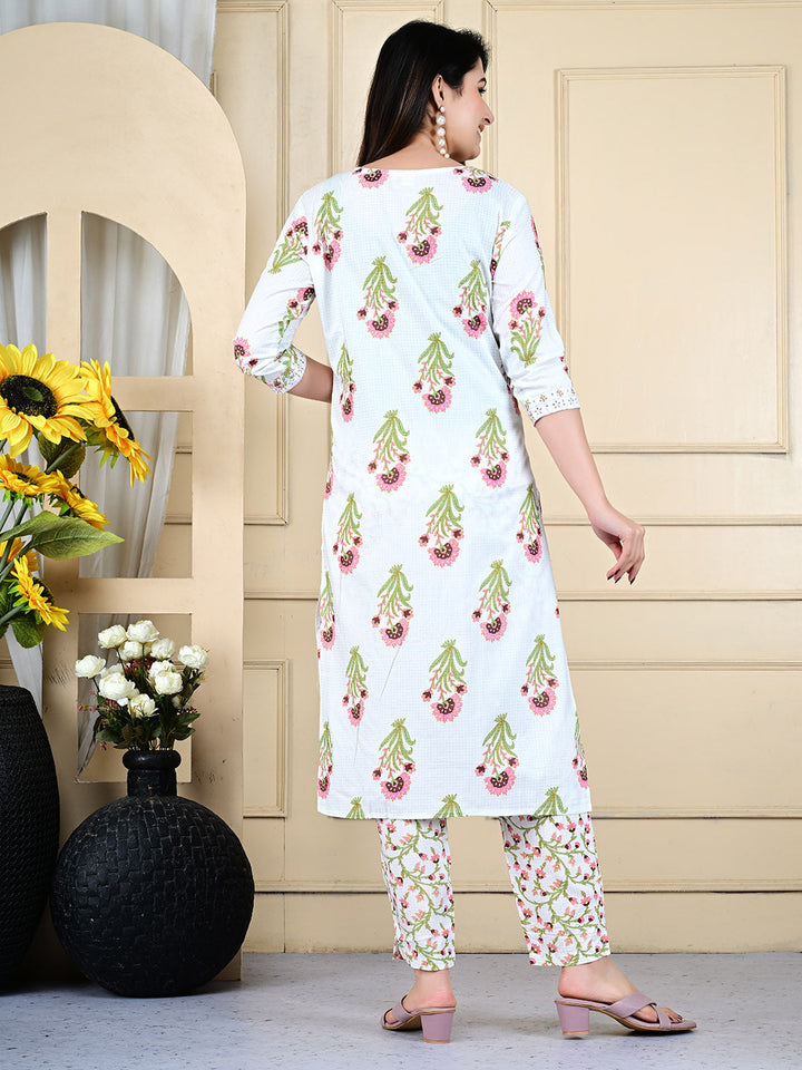 Printed Cotton Blend Kurta With Pants &amp; Dupatta