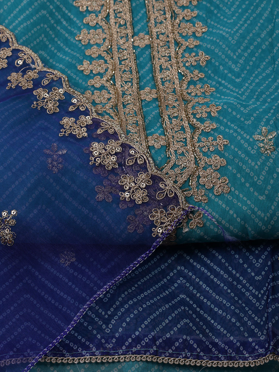 Neck Embroidered Organza Unstitched Suit With Dupatta
