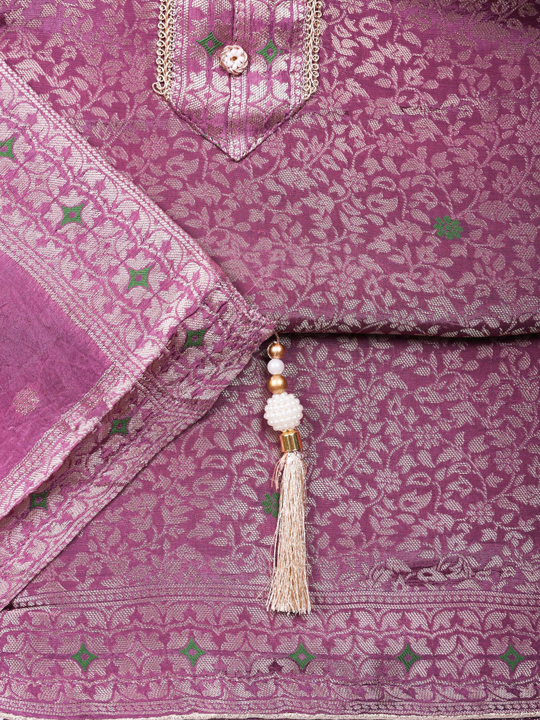 Embroidered Chanderi Unstitched Suit With Pant &amp; Dupatta