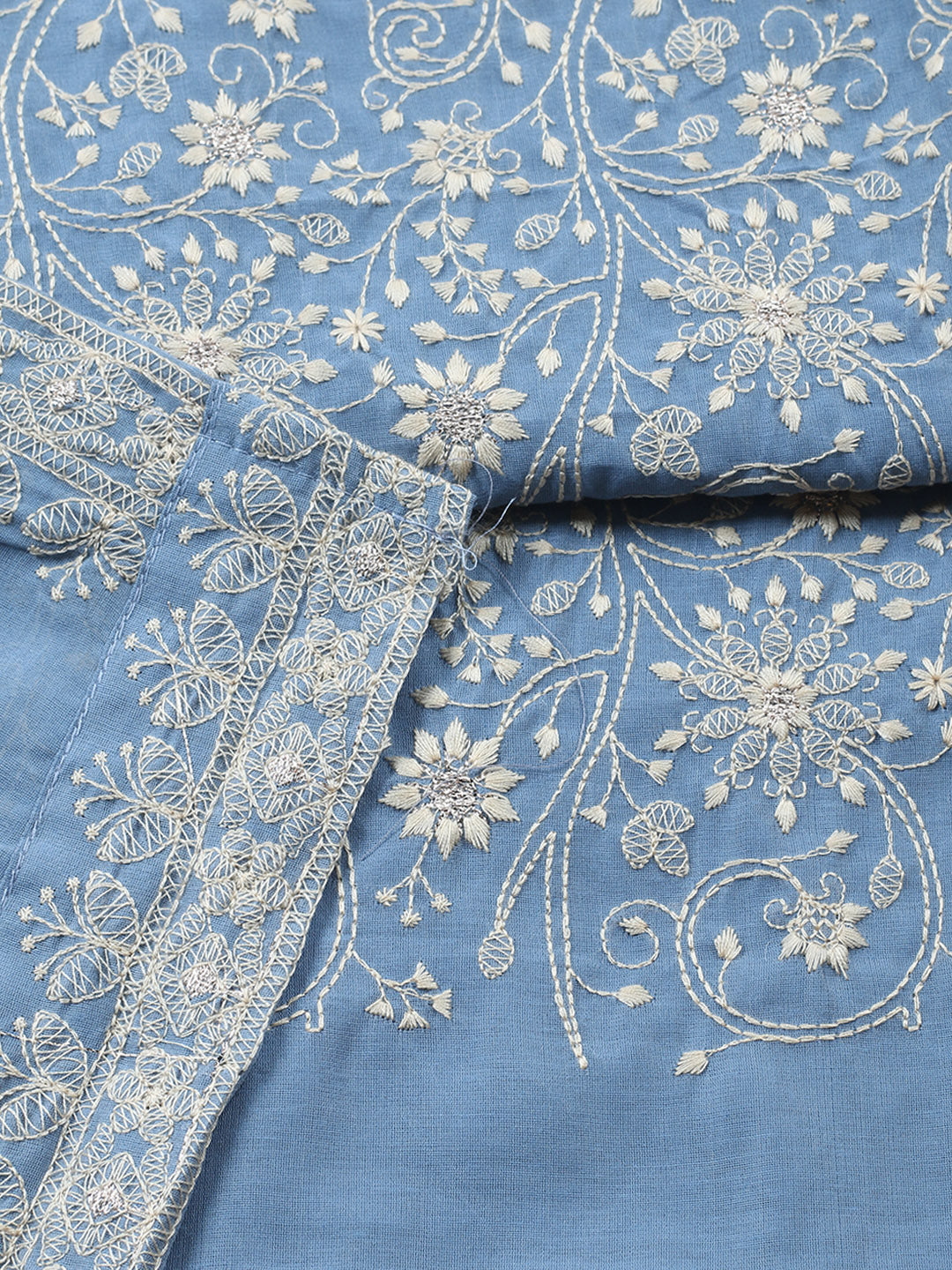 Embroidered Chanderi Unstitched Suit With Pant &amp; Dupatta