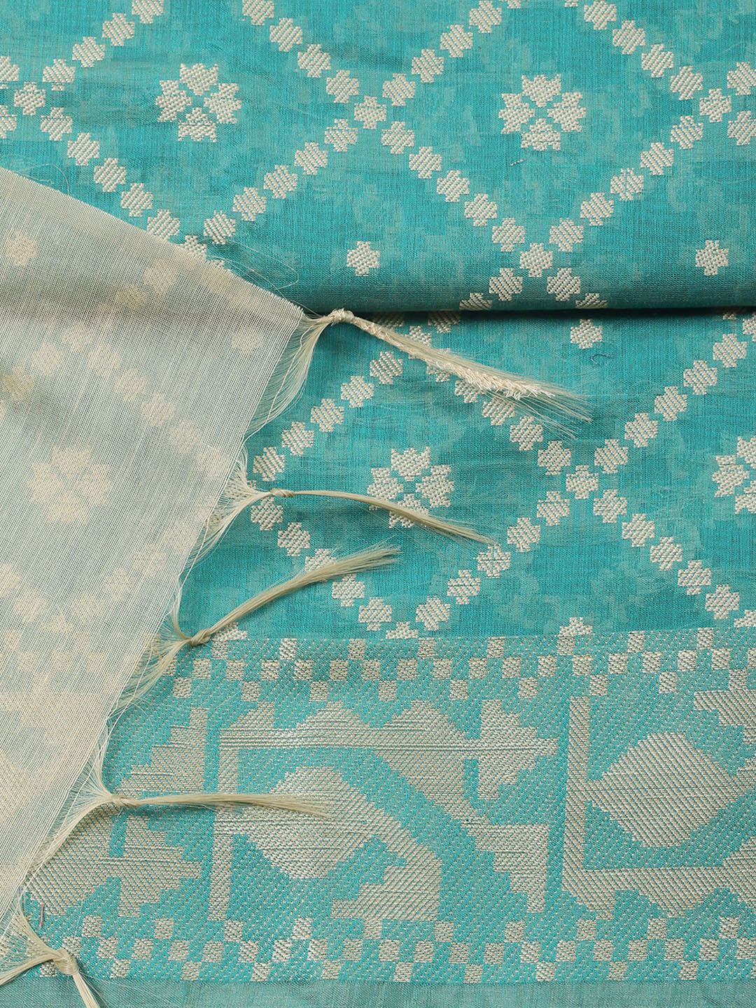 Printed Chanderi Unstitched Suit With Pant &amp; Dupatta