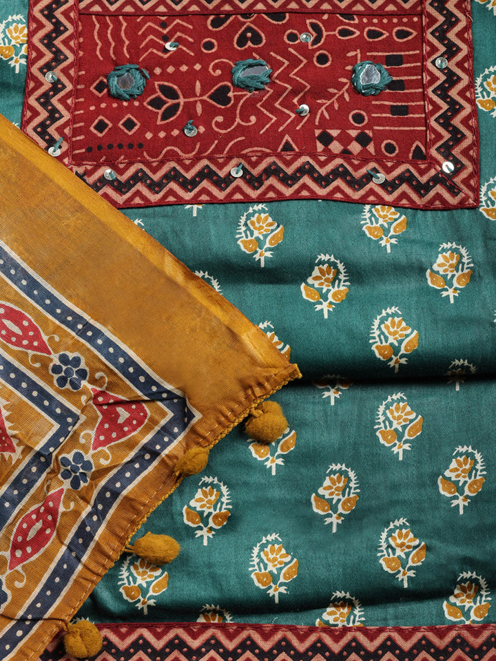 Printed Cotton Blend Unstitched Suit With Pant &amp; Dupatta