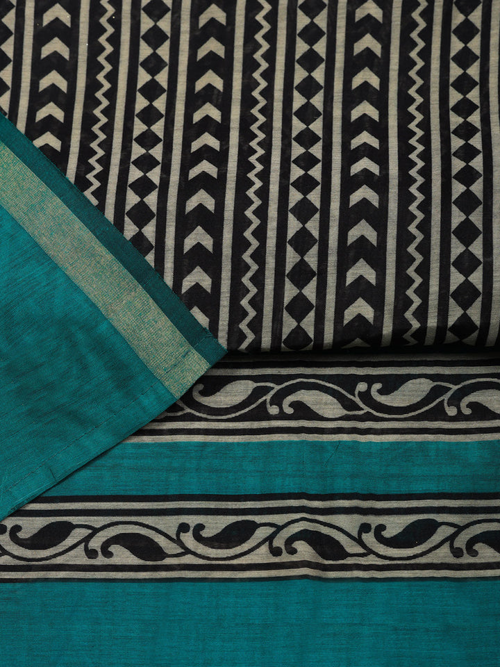 Printed Chanderi Unstitched Suit With Pant &amp; Dupatta