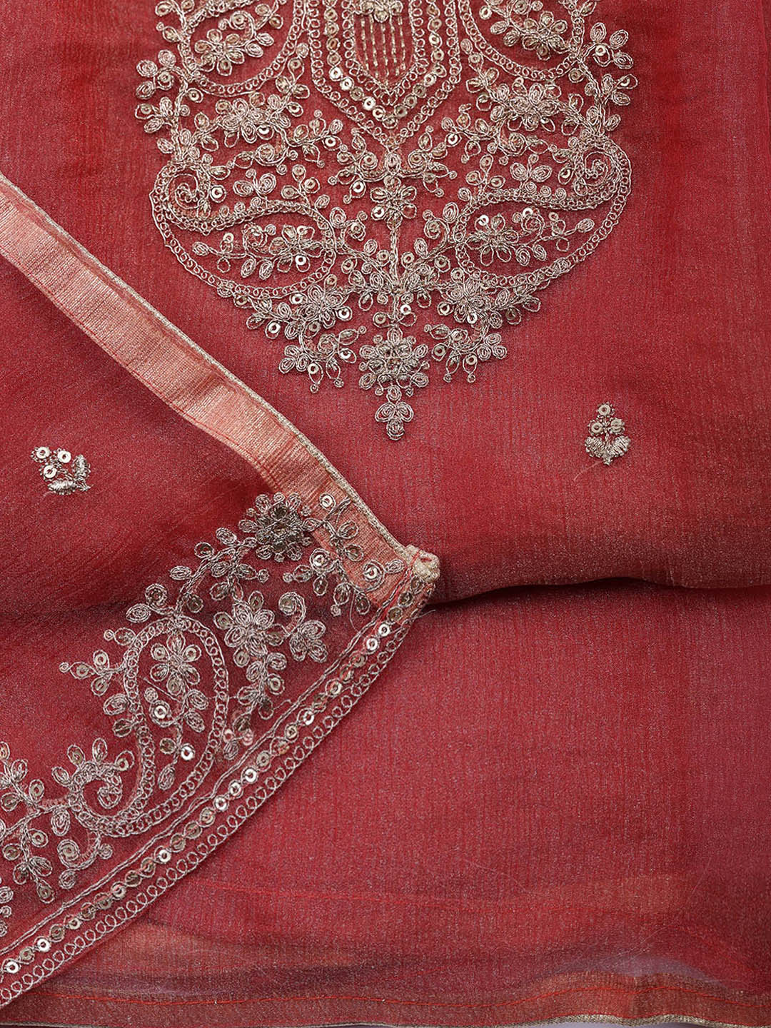 Embroidered Tissue Unstitched Suit With Pant &amp; Dupatta
