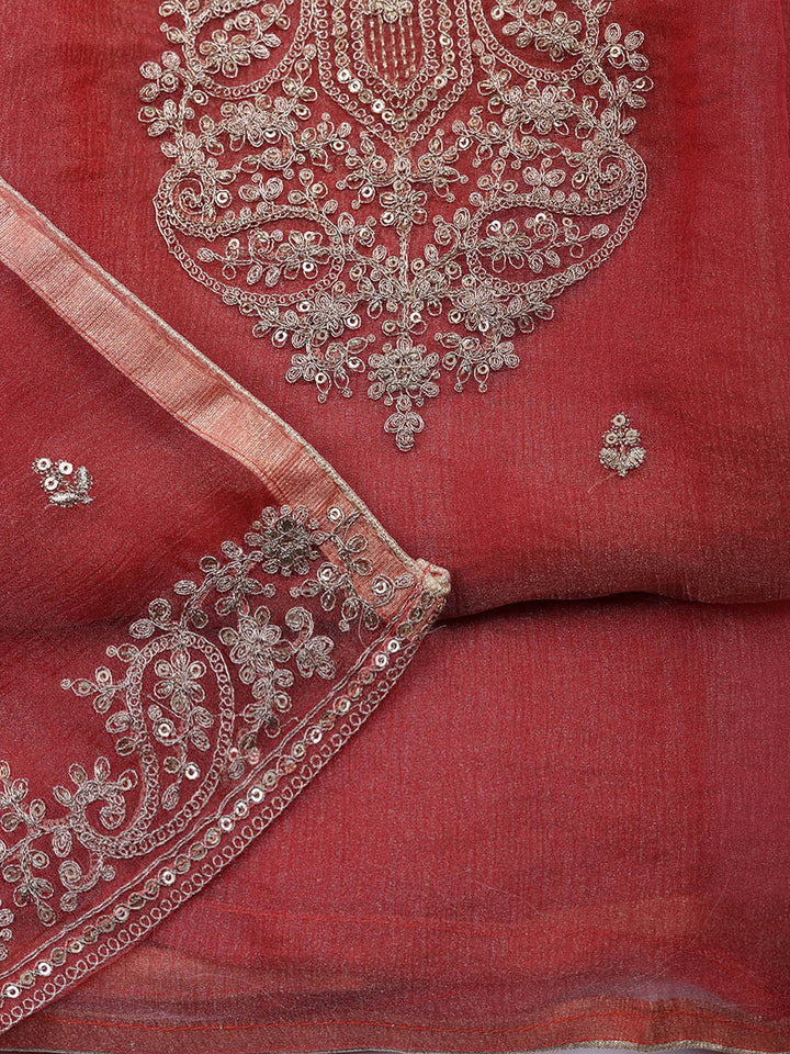 Embroidered Tissue Unstitched Suit With Pant &amp; Dupatta