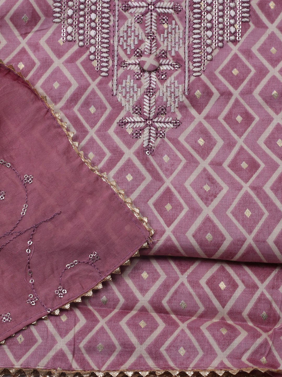 Printed Cotton Blend Unstitched Suit With Dupatta
