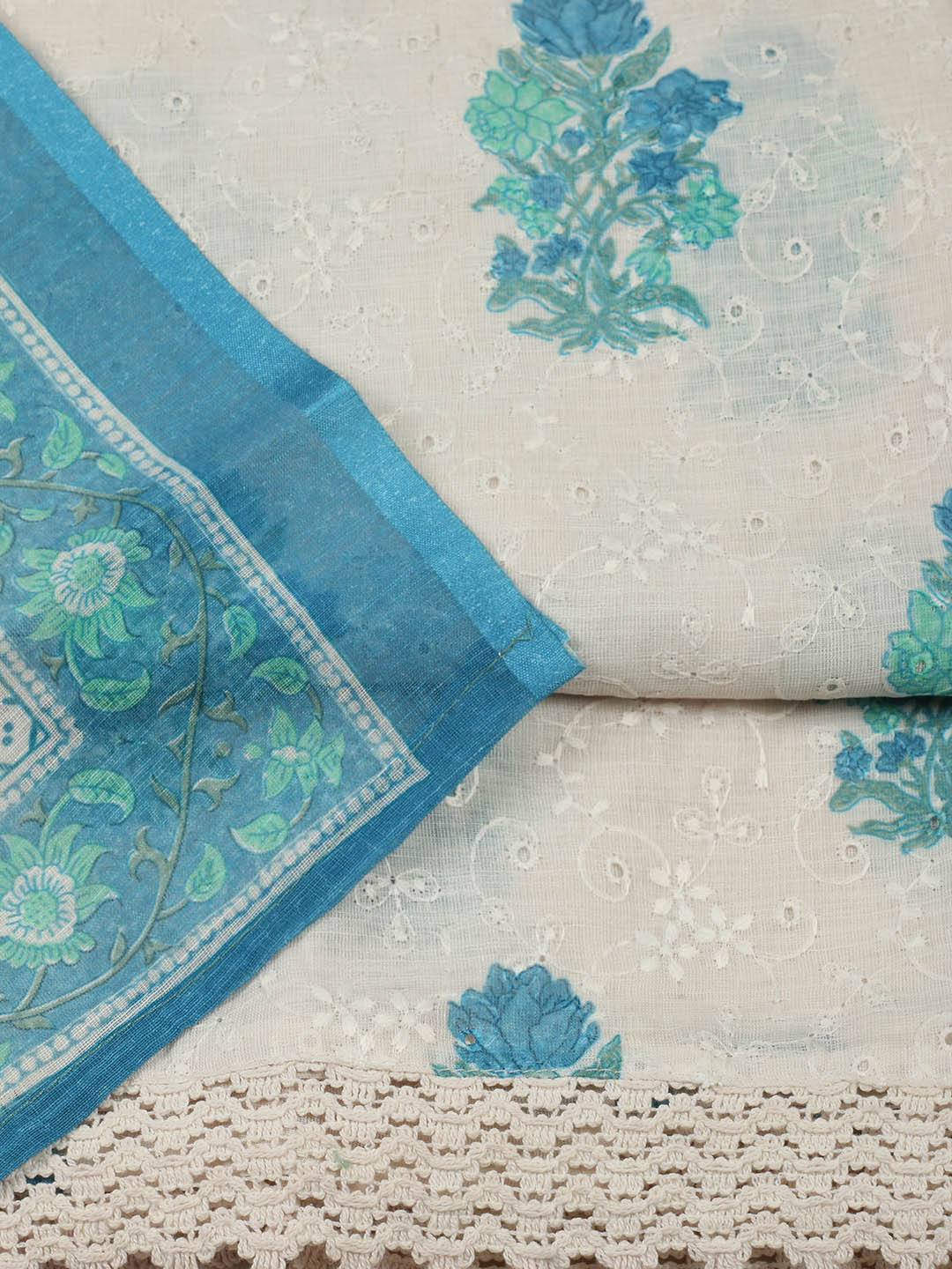 Embroidered Cotton Blend Unstitched Suit With Pant &amp; Dupatta