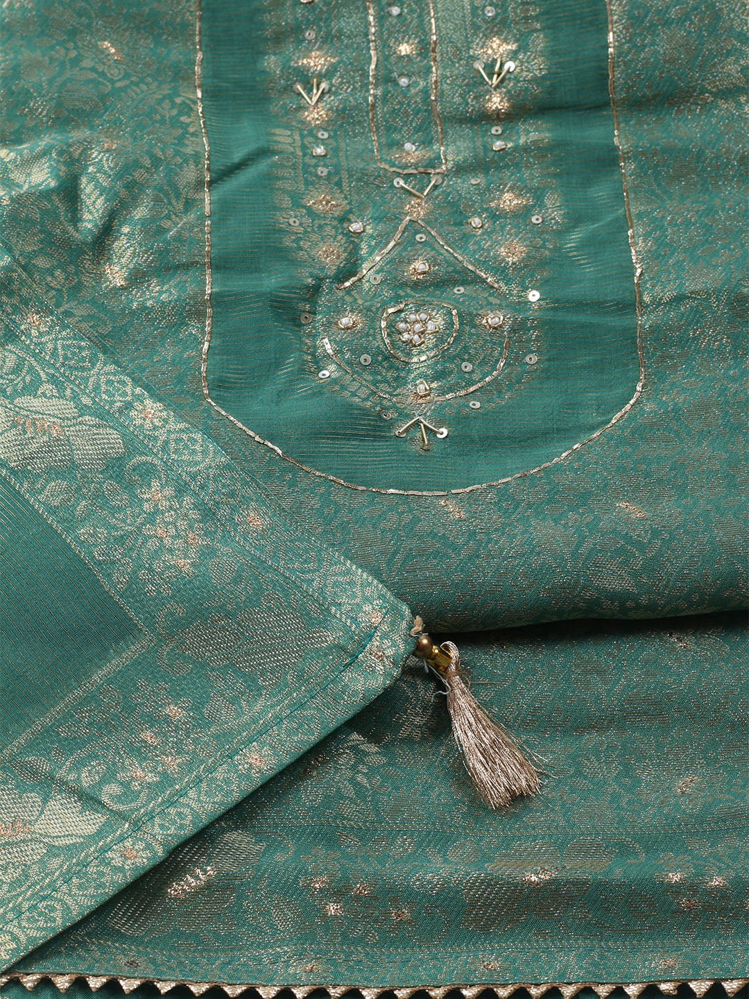 Woven Design Chanderi Unstitched Suit With Pant &amp; Dupatta